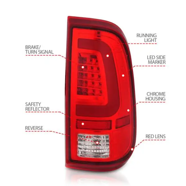 ANZO 2008-2016 Ford F-250 LED Taillights Chrome Housing Red/Clear Lens (Pair) thumbnail 7