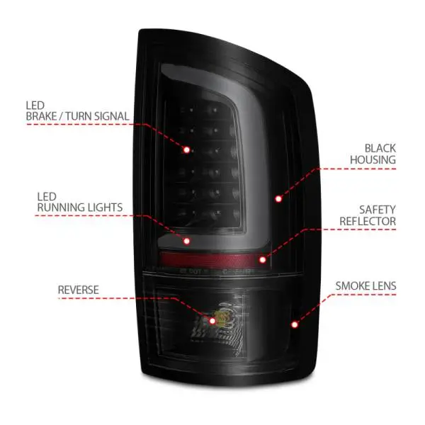 ANZO 2002-2006 Dodge  Ram 1500 LED Tail Lights w/ Light Bar Black Housing Smoke Lens thumbnail 10