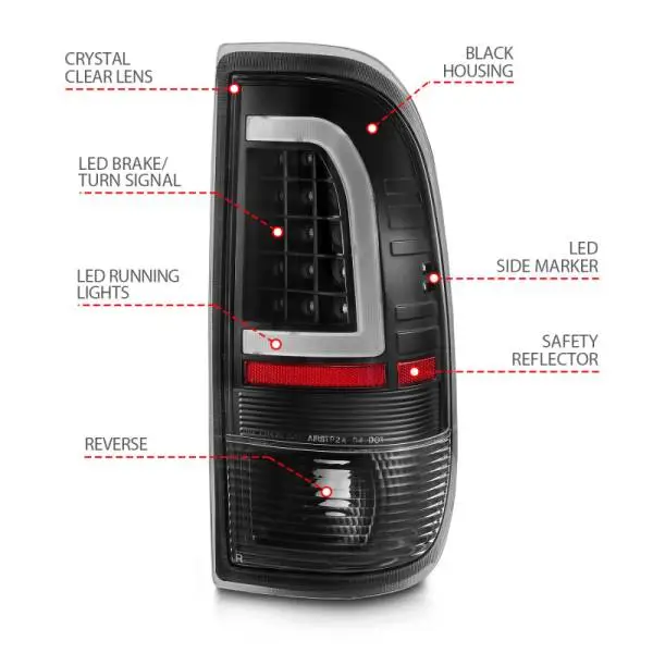 ANZO 1997-2003 Ford F-150 LED Tail Lights w/ Light Bar Black Housing Clear Lens thumbnail 10