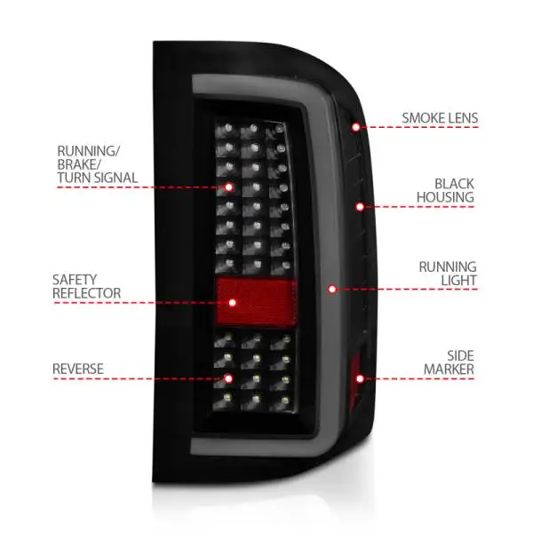 ANZO 2007-2013 Chevrolet Silverado1500/ 2500/ 3500 LED Tail Lights w/ Light Bar Black Housing Smoke thumbnail 8