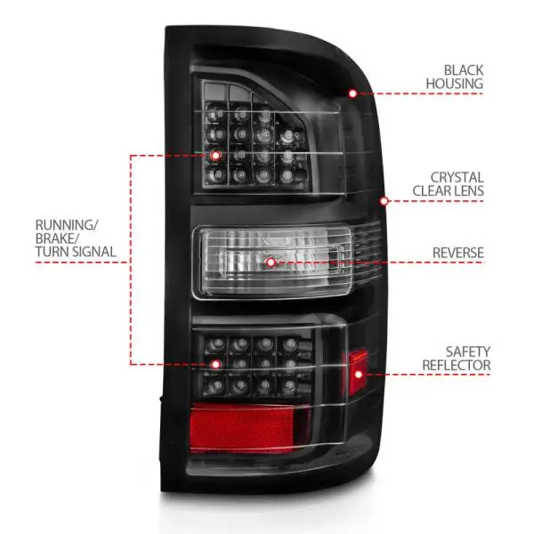 ANZO 2014-2018 GMC Sierra LED Tail Lights Black Housing Clear Lens thumbnail 11