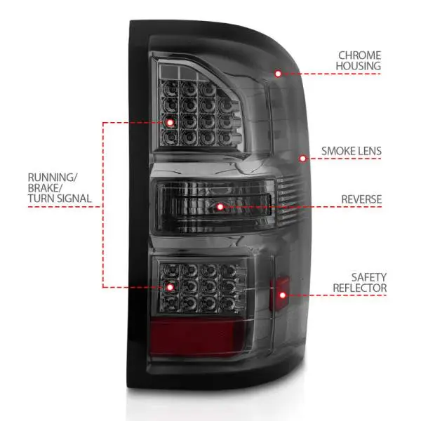 ANZO 2014-2018 GMC Sierra LED Tail Lights Black Housing Smoke Lens thumbnail 8