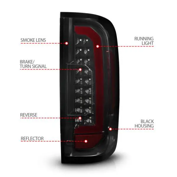 ANZO 15-21 GMC Canyon Full LED Tail Lights w/ Red Lightbar Black Housing Smoke Lens thumbnail 11
