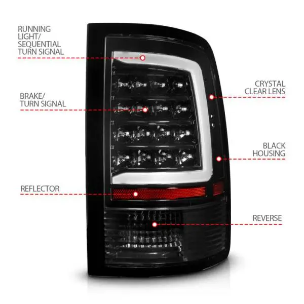 ANZO 09-18 Dodge Ram 1500 Full LED Taillights w/ Sequential Black Housing/Clear Lens thumbnail 10