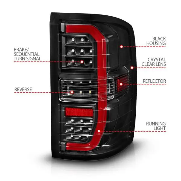 ANZO 14-18 GMC Sierra 1500 Full LED Taillights Black Housing Clear Lens (w/C Light Bars) thumbnail 10