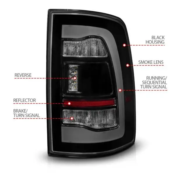 ANZO 09-18 Dodge Ram 1500 Sequential LED Taillights Smoke Black w/Switchback Amber Signal thumbnail 5