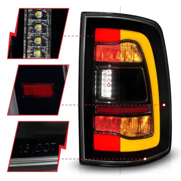 ANZO 09-18 Dodge Ram 1500 Sequential LED Taillights Smoke Black w/Switchback Amber Signal thumbnail 9