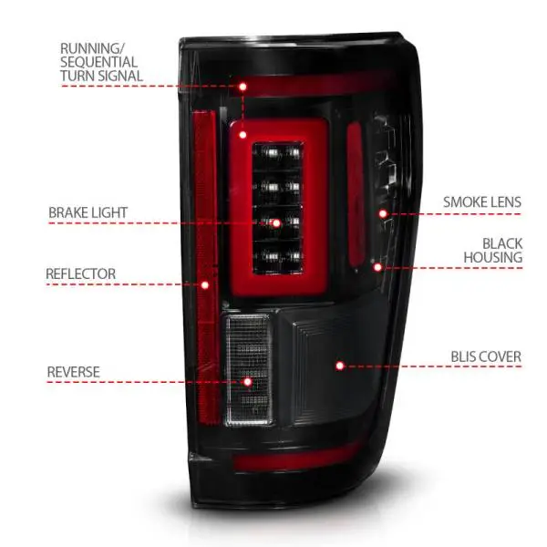 ANZO 21-23 Ford F-150 LED Taillights Seq. Signal w/BLIS Cover - Black Smoke thumbnail 10