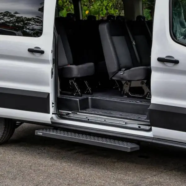 Westin Ford Transit Van 150/250/350 (Single 54in Pass Door) Grate Steps Running Boards - Tex. Blk thumbnail 6