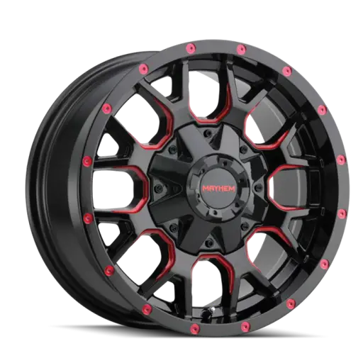 Mayhem 8015 Warrior 17x9 / 5x127 BP / 18mm Offset / 87mm Hub Black w/ Prism Red Wheel