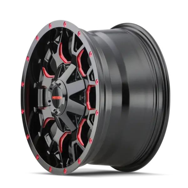 Mayhem 8015 Warrior 18x9 / 6x135 BP / 18mm Offset / 106mm Hub Black w/ Prism Red Wheel image 2