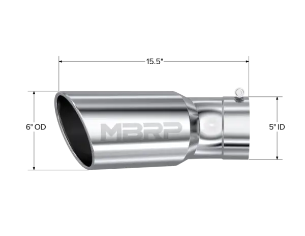 MBRP Universal Tip 6in OD 5in Inlet 15.5in Length 30 Deg Bend Angled Rolled End T304 thumbnail 5