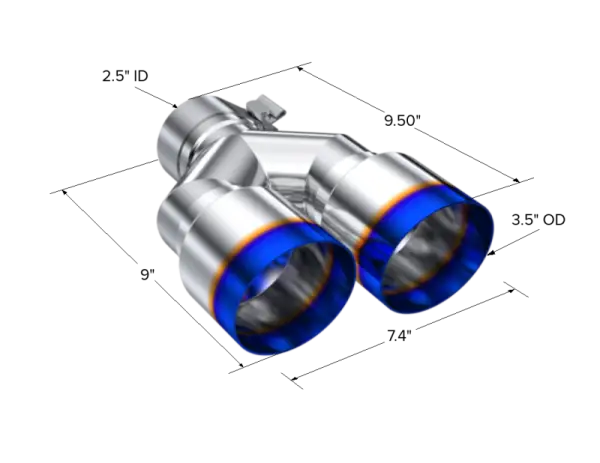 MBRP Burnt End Tip 2.5 ID, Dual 3.5 OD Out, 9.5 length, Single wall 304 Stainless Steel thumbnail 3