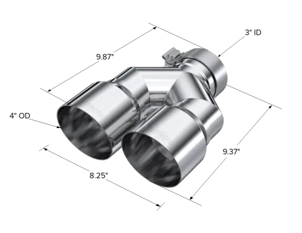 MBRP 3in ID / Dual 4in OD Out Staggered L 9.87in / R 9.37in Single Wall T304 SS Univ Exhaust Tip thumbnail 2