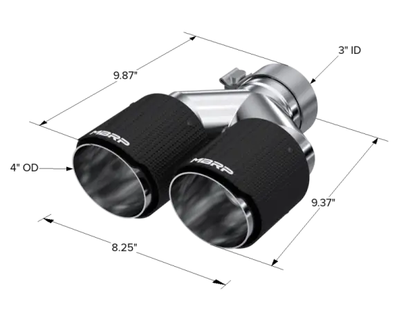 MBRP 3in ID / Dual 4in OD Out Staggered L 9.87in / R 9.37in Dual Wall Carbon Fiber Univ Exhaust Tip thumbnail 4