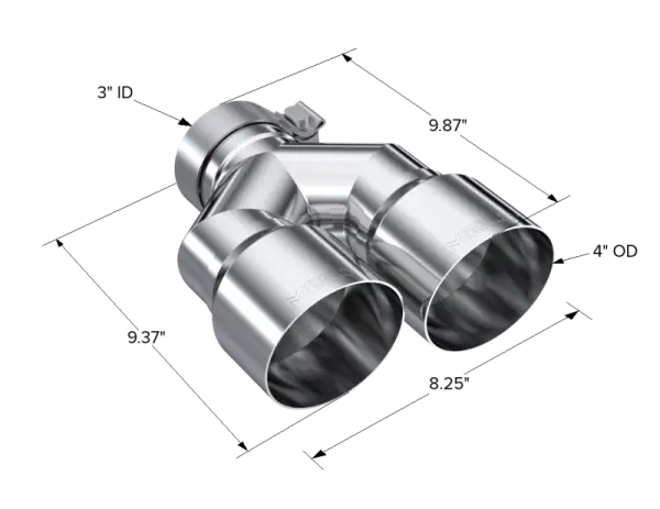 MBRP 3in ID / Dual 4in OD Out Staggered L 9.37in / R 9.87in Single Wall T304 SS Univ Exhaust Tip thumbnail 3