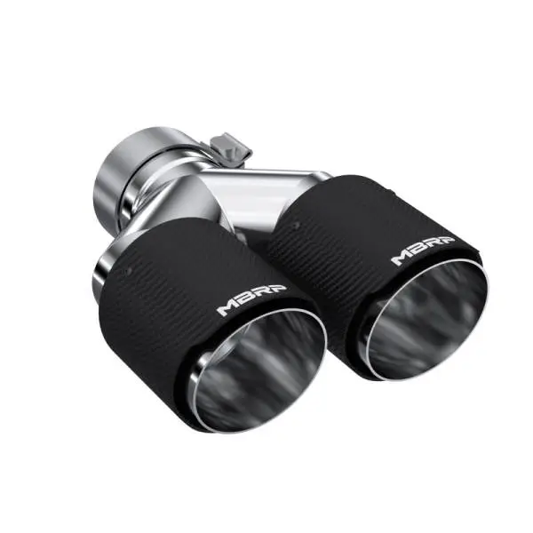 MBRP 3in ID / Dual 4in OD Out Staggered L 9.37in / R 9.87in Dual Wall Carbon Fiber Univ Exhaust Tip thumbnail 2
