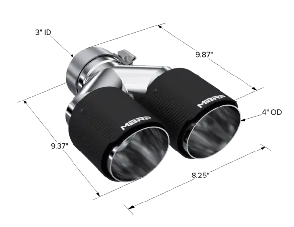 MBRP 3in ID / Dual 4in OD Out Staggered L 9.37in / R 9.87in Dual Wall Carbon Fiber Univ Exhaust Tip thumbnail 4