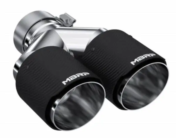 MBRP 3in ID / Dual 4in OD Out Staggered L 9.37in / R 9.87in Dual Wall Carbon Fiber Univ Exhaust Tip thumbnail 6
