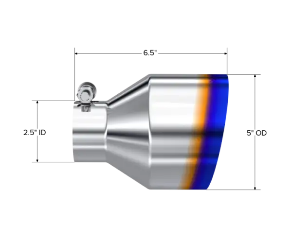MBRP Univ. T304 Stainless Steel Burnt End Tip 2.5in ID / 5in OD / 6.5in Length Angle Cut Single Wall thumbnail 3
