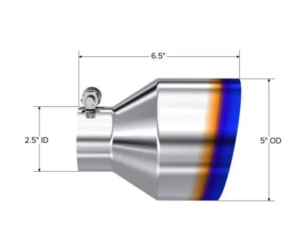 MBRP Univ. T304 Stainless Steel Burnt End Tip 2.5in ID / 5in OD / 6.5in Length Angle Cut Single Wall thumbnail 4