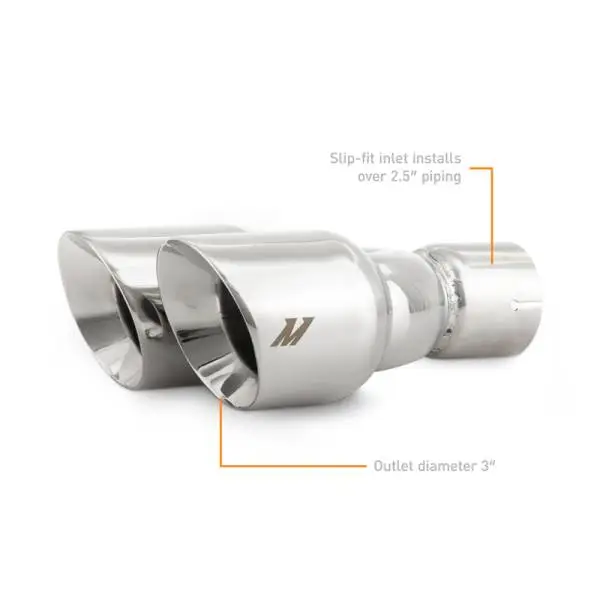 Mishimoto Dual Offset Tips 2.5in Inlet 3in Outlet Slash Cut - Polished thumbnail 2