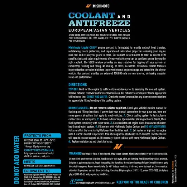 Mishimoto Liquid Chill EG Coolant, European/Asian Vehicles, Blue thumbnail 6