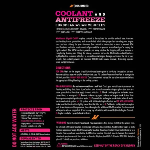 Mishimoto Liquid Chill EG Coolant, European/Asian Vehicles, Pink/Red thumbnail 6
