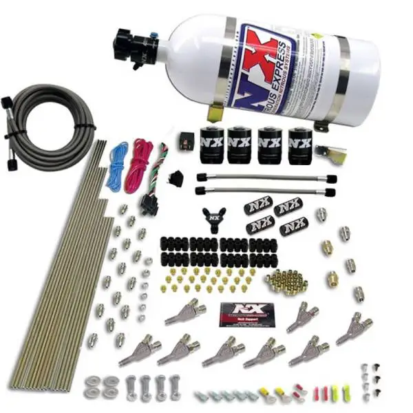 Nitrous Express STD Nozzle Nitrous Kit (200-500HP) Gas w/Dist Block & 4 Solenoids w/10lb Bottle image 2