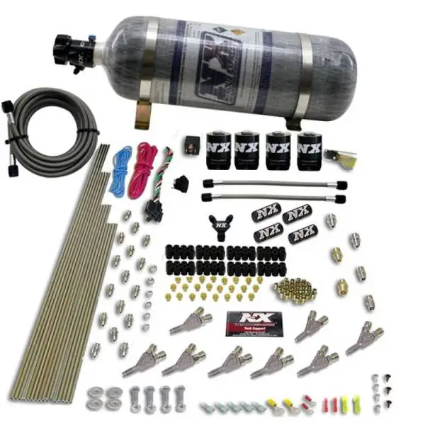 Nitrous Express STD Nozzle Nitrous Kit (200-500HP) Gas w//Dist Block & 4 Solenoids w/15lb Bottle image 3