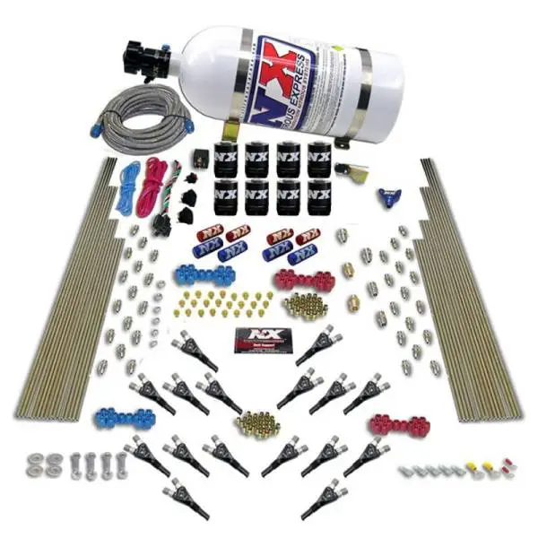 Nitrous Express Shark Dual Stage/Gas 16 Nozzles 8 Solenoids Nitrous Kit (200-1200HP) w/10lb Bottle image 2