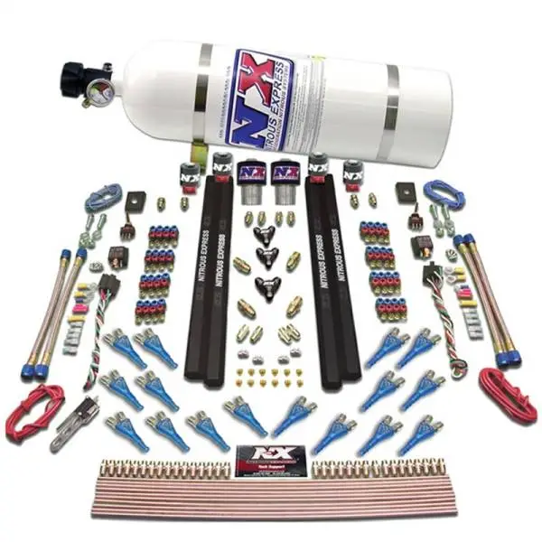 Nitrous Express Shark Dual Stage/Gas/Rails 16 Nozzles Nitrous Kit (200-1200HP) w/10lb Bottle image 2