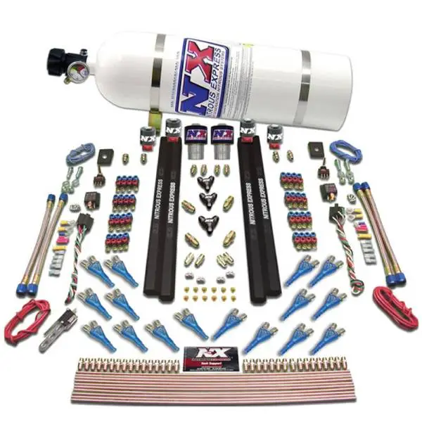Nitrous Express Shark Dual Stage/Gas/Rails 16 Nozzles Nitrous Kit (200-1200HP) w/10lb Bottle image 4