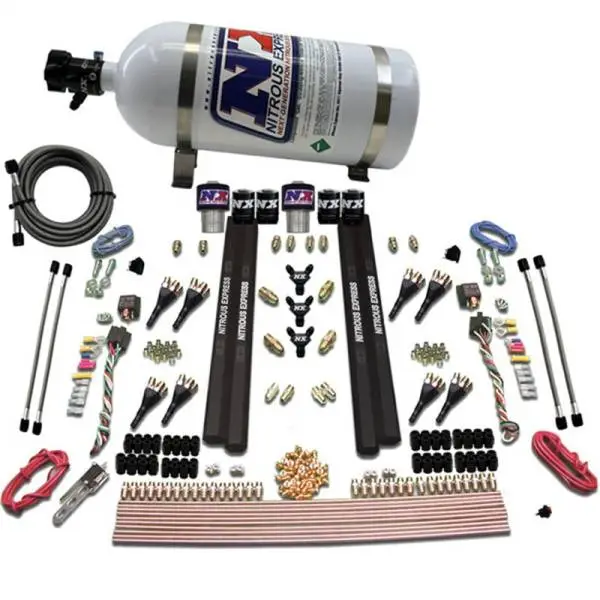 Nitrous Express SX2 Dual Stage/Gas/Rails 8 Nozzles Nitrous Kit (200-1200HP) w/10lb Bottle image 2