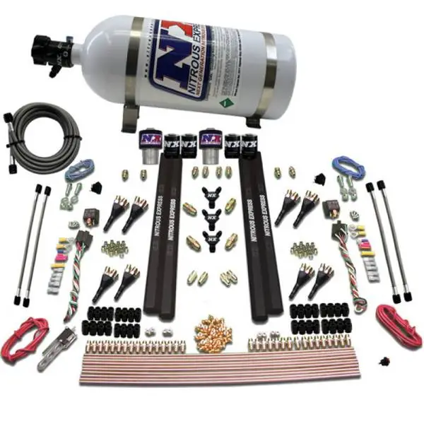 Nitrous Express SX2 Dual Stage/Gas/Rails 8 Nozzles Nitrous Kit (200-1200HP) w/10lb Bottle image 4
