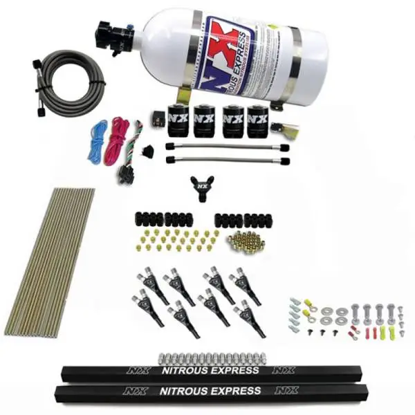 Nitrous Express Pro-Shk/Gas 4 Solenoids Nitrous Kit (200-600HP) w/Rails and 10lb Bottle image 3