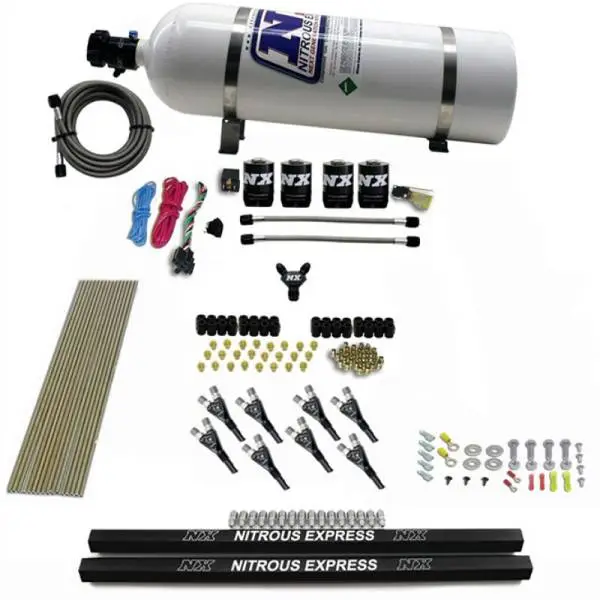 Nitrous Express Pro-Shk/Gas 4 Solenoids Nitrous Kit (200-600HP) w/Rails and 15lb Bottle image 3