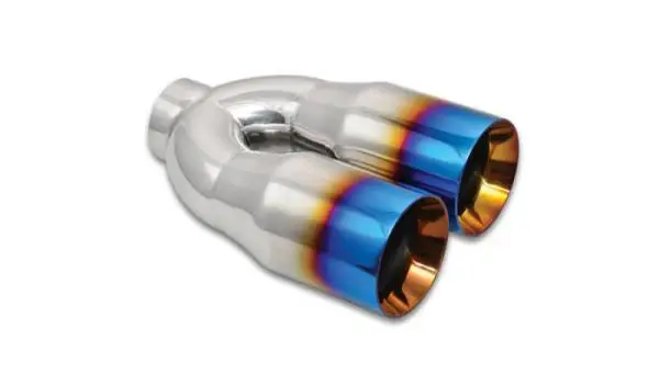 Vibrant 2.5in ID Dual 3.5in OD Round SS Tips (Double Wall, Straight Cut) with Burnt Blue Finish thumbnail 2