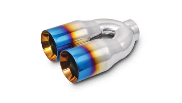 Vibrant 2.5in ID Dual 3.5in OD Round SS Tips (Double Wall, Straight Cut) with Burnt Blue Finish thumbnail 3