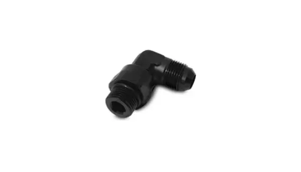 Vibrant -8AN Male Flare to Male -6AN ORB Swivel 90 Degree Adapter Fitting - Anodized Black image 2