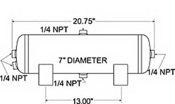 Firestone Air Tank 3 Gallon 7in. x 20.75in. (4) 1/4in. NPT Ports 150 PSI Max - Black (WR17609227) thumbnail 2