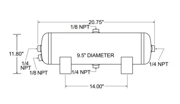 Firestone Air Tank 5 Gallon 9.5in. x 20.75in. (4) 1/4in. NPT Ports 150 PSI - Black (WR17609246) thumbnail 2