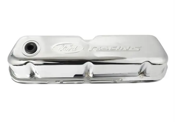 Ford Racing Embosses Logo Stamped Steel Valve Cover Chrome thumbnail 4