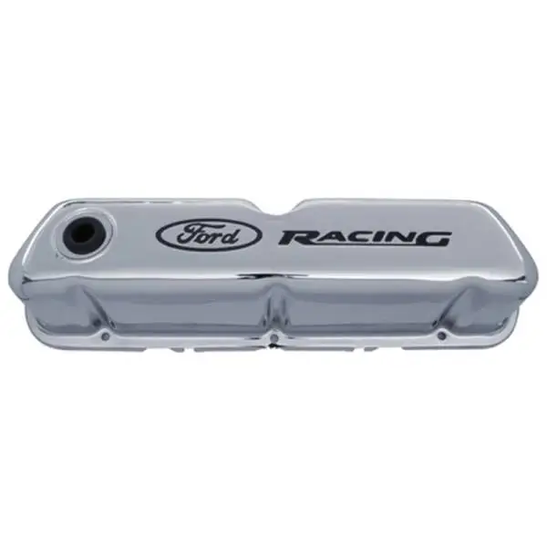Ford Racing Logo Stamped Steel Valve Covers - Chrome thumbnail 2
