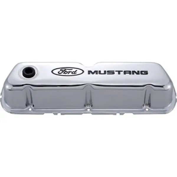 Ford Racing Ford Mustang Logo Stamped Steel Chrome Valve Covers thumbnail 2