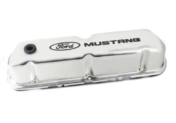 Ford Racing Ford Mustang Logo Stamped Steel Chrome Valve Covers thumbnail 3