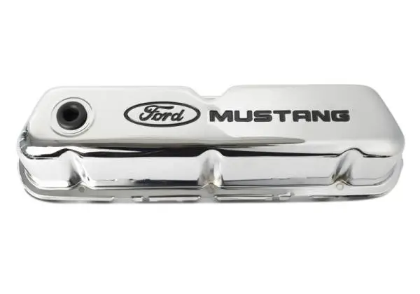 Ford Racing Ford Mustang Logo Stamped Steel Chrome Valve Covers thumbnail 4