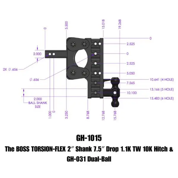 Gen-Y The Boss Torsion-Flex 2in Shank 7.5in Drop 1.1K TW 10K Hitch w/GH-031 Dual-Ball
