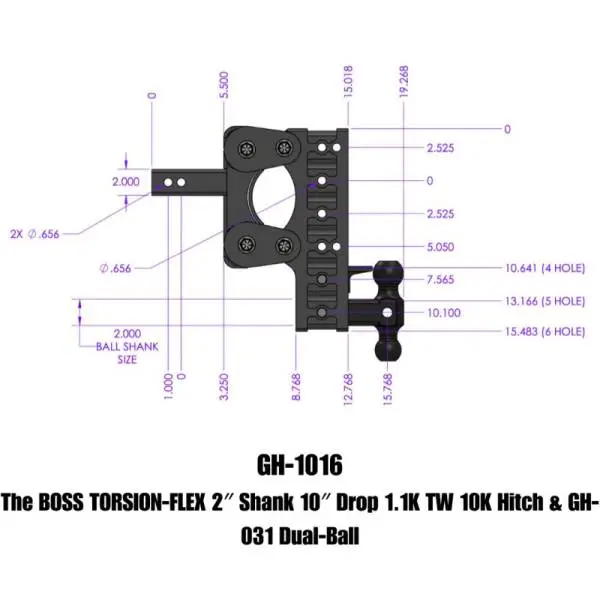 Gen-Y The Boss Torsion-Flex 2in Shank 10in Drop 1.1K TW 10K Hitch w/GH-031 Dual-Ball