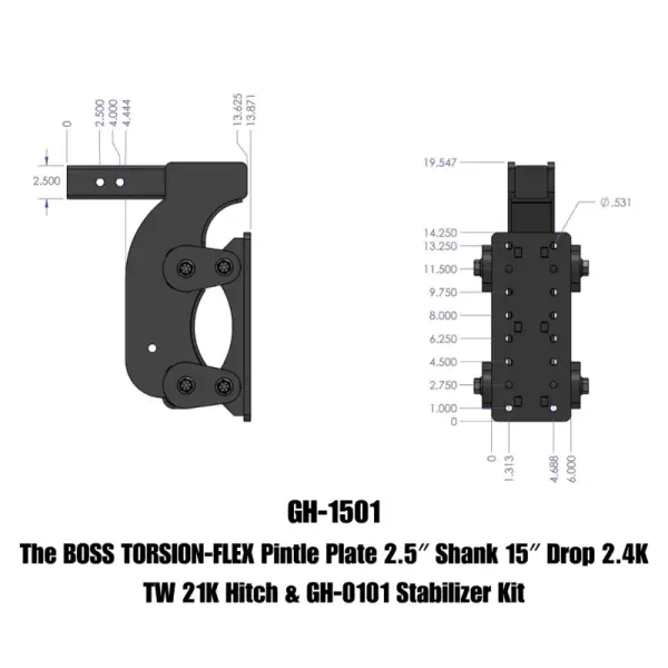 Gen-Y The Boss Torsion-Flex Pintle Plate 2.5in Shank 15in Drop 21K Hitch w/GH-0100 Stabilizer Kit image 2